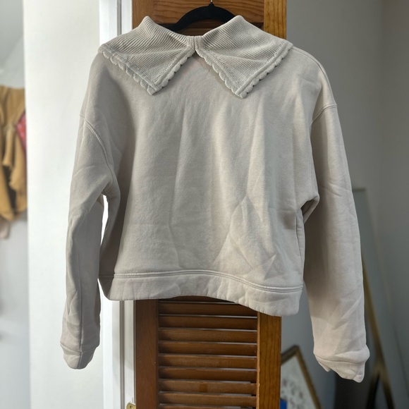 Zara cropped beige knit peter pan collar sweatshirt size small - Picture 5 of 6